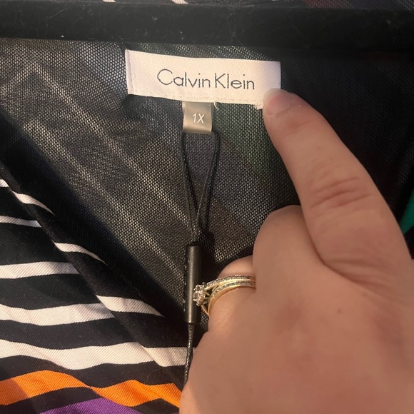 #32 NWT Calvin Klein Chevron Striped Midi Dress 1X - Picture 2 of 4